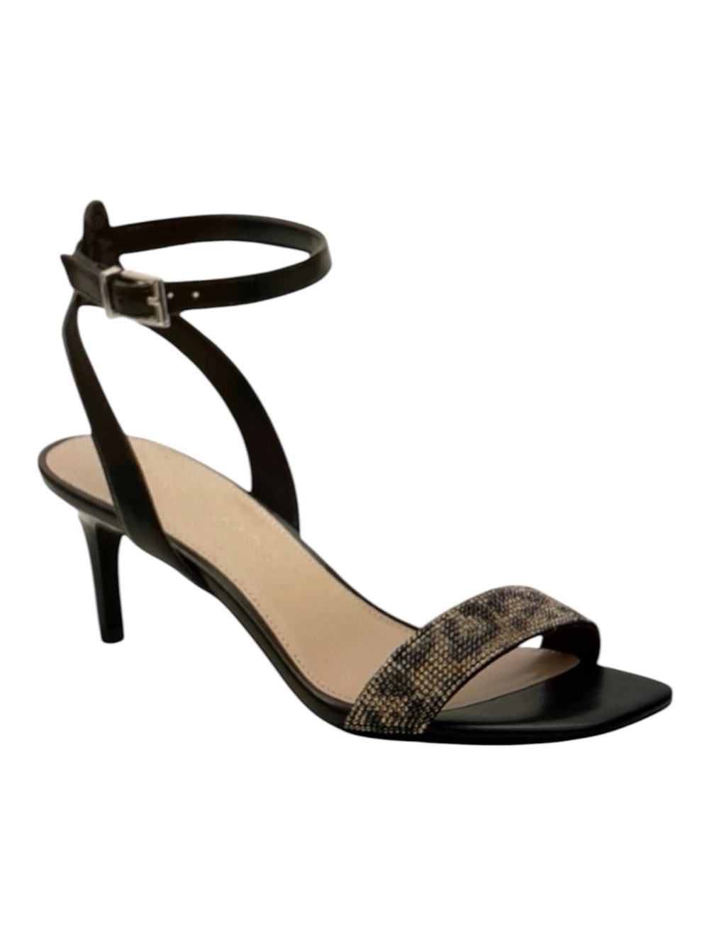 Kelly & Katy Mayla Animal Print Rhinestone Kitten Heels Ankle Wrap
